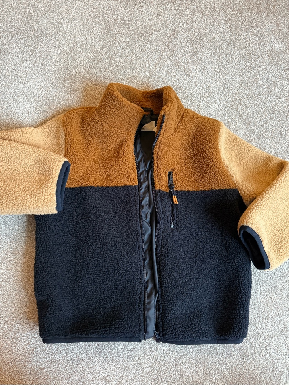H&M colorblock Two-Tone Sherpa Jacket - Black & Camel